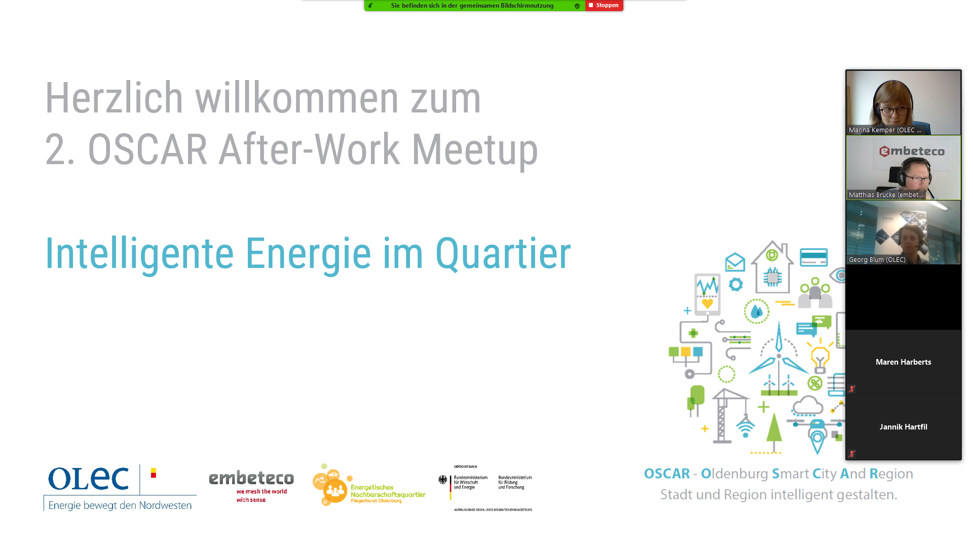 Digitaler Austausch beim 2. OSCAR After-Work Meetup "Intelligente Energie im Quartier", Bildquelle: OLEC e.V.