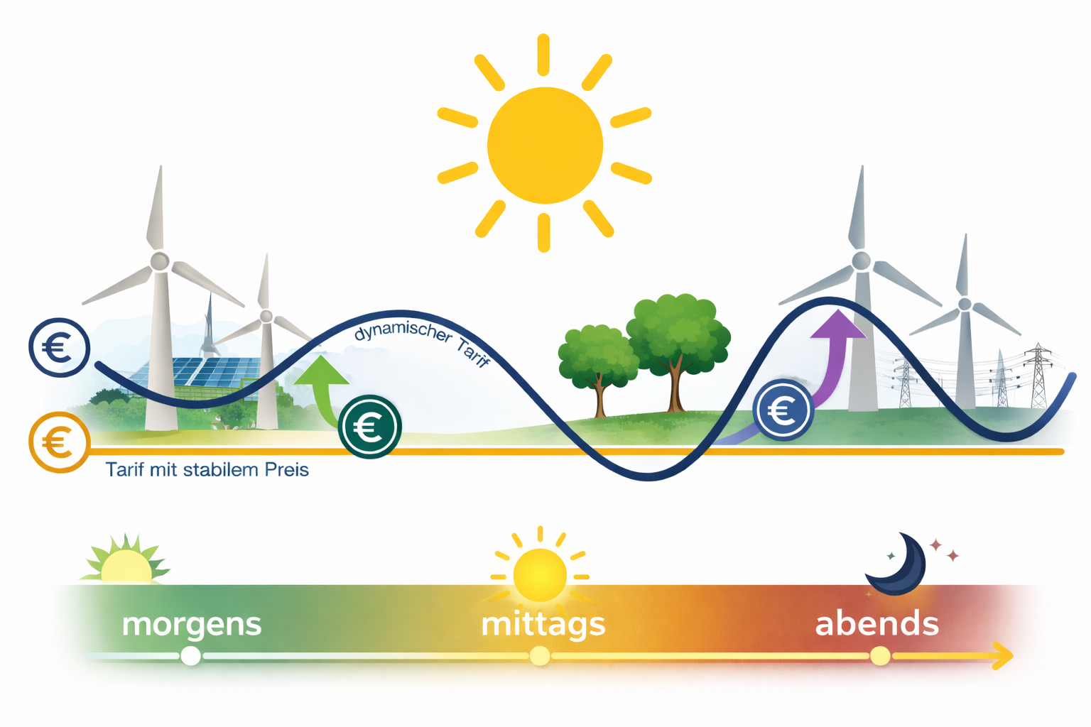 Grafik mit Verlauf Strompreis Tagesverlauf